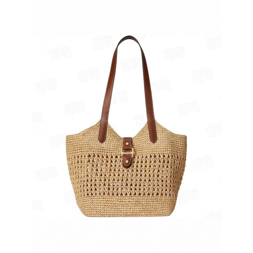 Ladies' Casual Hollow - out Single - shoulder Cotton - thread Woven Bag, New - style Lazy - style Handheld Straw Woven Bag