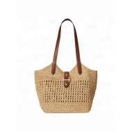 Ladies' Casual Hollow - out Single - shoulder Cotton - thread Woven Bag, New - style Lazy - style Handheld Straw Woven Bag