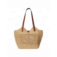 Ladies' Casual Hollow - out Single - shoulder Cotton - thread Woven Bag, New - style Lazy - style Handheld Straw Woven Bag